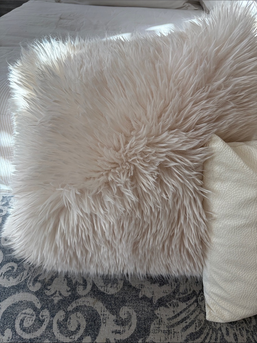 Luxe Faux Fur Throw Pillow in Soft Cream